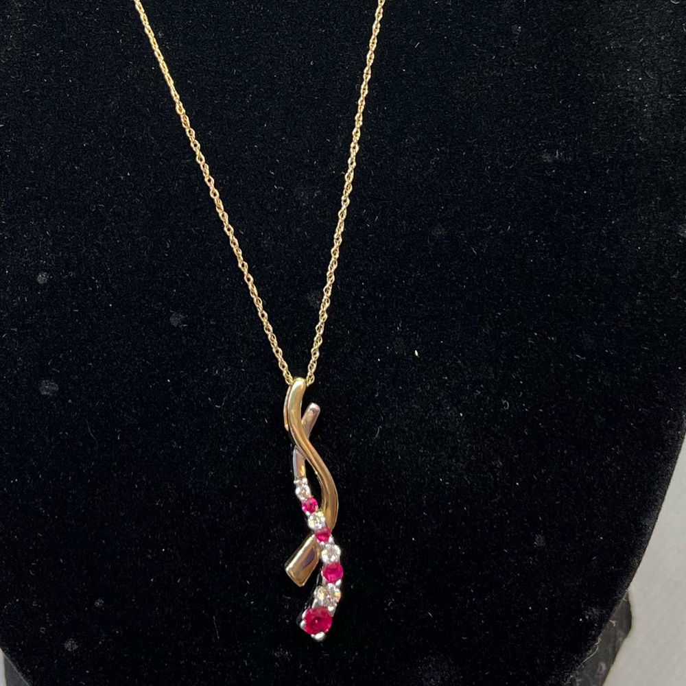 14kt Ruby and diamond swirl 18” necklace